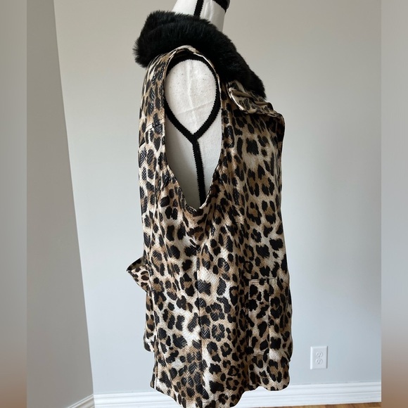 Sharon Young Extra Large Cheetah Print Faux Fur Zippered and Snap Vest Mob Wife - Picture 4 of 11